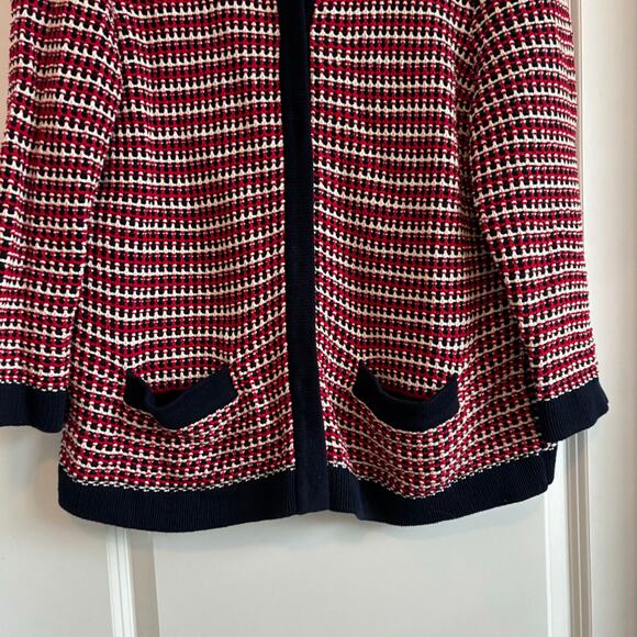 Talbots Women’s Red Tweed Knit Boxy Cardigan Sz XL Americana Cotton Festive - Picture 3 of 7